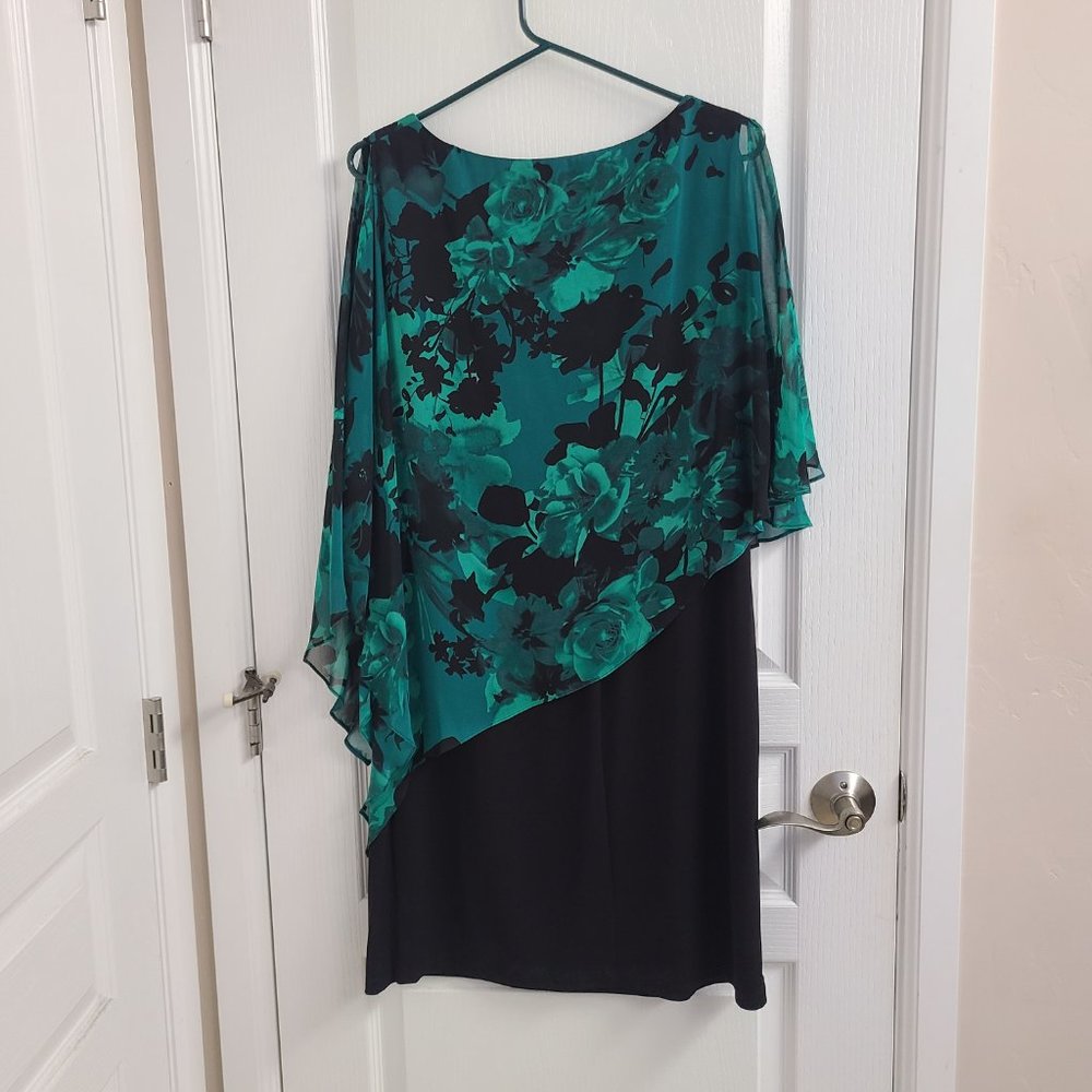 Teal floral mid-length cocktail dress BoxF - Picture 3 of 3